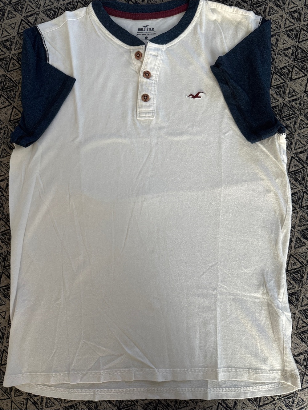 Hollister White Henley with Navy Raglan Sleeves